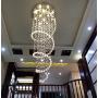 Contemporary Spiral Staircase Light 12-Lights Raindrop Crystal Chandeliers Modern Living Room Lighting Large High Ceiling Light Fixture for Hallway Foyer Hall