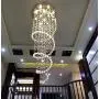 Contemporary Spiral Staircase Light 12-Lights Raindrop Crystal Chandeliers Modern Living Room Lighting Large High Ceiling Light Fixture for Hallway Foyer Hall