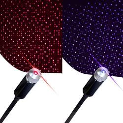USB Star Night Light, 2 Packs, Romantic Car Roof Lights, Aevdor Adjustable USB Night Light for Bedroom, Car, Party, Ceiling and More - Plug and Play (1 Red & 1 Violet Blue)