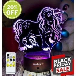 UbiKORT 3D Unicorn Lamp, Cute Unicorn Gifts for Girls, Great Unicorn Night Light for Girl Bedroom, Perfect Birthday Gift and Party Decor | Unicorn Room Decor Gift | 7 Colors, IR Remote