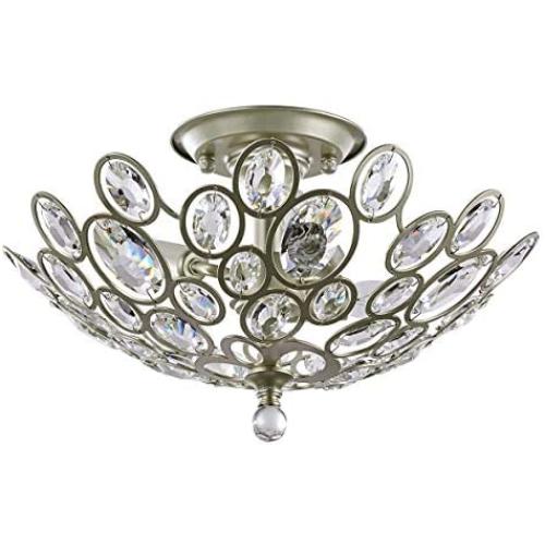 Modern Light Fixtures Ceiling 3-Lights Silver Crystal Flush Mount Ceiling Light for Hallway, Bedroom, Living Room, Kitchen, Dining Room, W16.5''¡ÁH9.4''