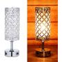 Tomshine Crystal Table Lamps, Touch Control Lamp Dual USB with AC Outlet 3-Way Dimmable Silver Bedside Nightstand Small Desk Lamp for Living Room Bedroom Decorative Table Light (Include Bulb)