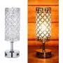 Tomshine Crystal Table Lamps, Touch Control Lamp Dual USB with AC Outlet 3-Way Dimmable Silver Bedside Nightstand Small Desk Lamp for Living Room Bedroom Decorative Table Light (Include Bulb)
