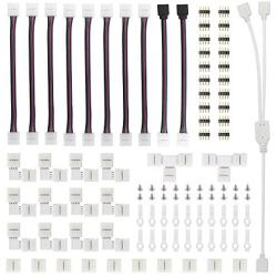 LED Strip Connector Kit for 5050 10mm 4Pin,Includes 8 Types of Solderless LED Strip Accessories,Provides Most Parts for DIY