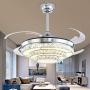 BIGBANBAN 42 Inch Crystal Ceiling Fan with Lights and Remote,Modern Chandelier with Retractable Blade,LED Ceiling Fan for Dining Room (Sliver)