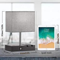 Touch Control Bedside Lamp with 2 USB Ports, Aooshine Fully-Dimming USB Table Lamp with 2 Phone Stands and Low Voltage Led Bulb, Grey Fabric Shade Modern Style, Suitable for Bedroom, Living Room, Off