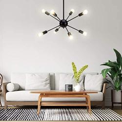 Temgin Sputnik Chandelier Modern 8 Lights Black Pendant Light Industrial Ceiling Light Fixture Vintage for Kitchen Dining Living Room Bedroom(Without Bulb)
