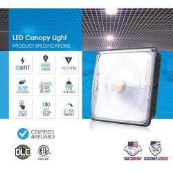 Parmida LED Canopy Light, 70W, Dimmable, 8400lm, 110-277VAC, IP65 Waterproof, DLC-Qualified & ETL-Listed, 5000K, 9.6” x 9.6”, Gas Station, Street, Area & Outdoor Lighting, Commercial Grade