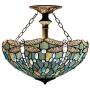 Tiffany Ceiling Fixture Lamp Semi Flush Mount Light W16H15 Inch Sea Blue Stained Glass Crystal Bead Dragonfly Shade S147 WERFACTORY Kid Living Room Bedroom Study Kitchen Island Bar Hallway Dining Room