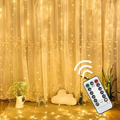 Twinkle Star 300 LED Window Curtain String Light with Remote Control Timer for Christmas Wedding Party Home Garden Bedroom Outdoor Indoor Decoration (Warm White)