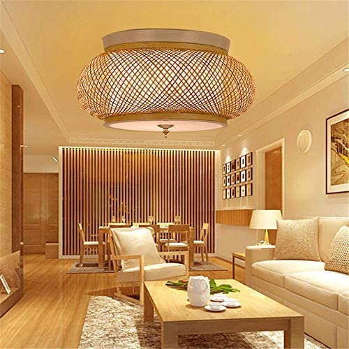 KWOKING Lighting Handmade Flush Mount Ceiling Light Creative Bamboo Ceiling Lighting fixtures Rattan Lantern Light 3 Lights Vintage Hanging Light for Living Room, Restaurant, Bedroom 23.62 inches