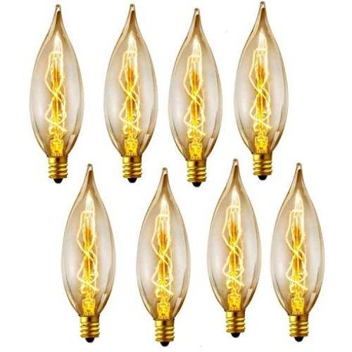 lingruiyi 8-Pack Edison Vintage Incandescent Chandelier 40W 110-130V, 280 Lumen Bent Flame Tip Bulb with Candelabra Base (E12) Home Light Fixtures Decorative, Dimmable, 8pack