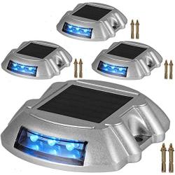 Happybuy Driveway Lights 4-Pack Solar Driveway Lights Bright Blue with Screw Solar Deck Lights Outdoor Waterproof Wireless Dock Lights 6 LEDs for Path Warning Garden Walkway Sidewalk Steps