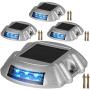 Happybuy Driveway Lights 4-Pack Solar Driveway Lights Bright Blue with Screw Solar Deck Lights Outdoor Waterproof Wireless Dock Lights 6 LEDs for Path Warning Garden Walkway Sidewalk Steps