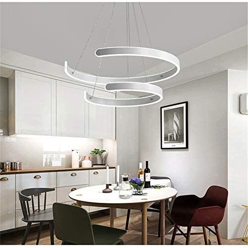 BAYCHEER Adjustable Hanging Ceiling Lights Fixtures LED Chandeliers Modern Foyer Circular Pendant Lights Contemporary 2 Rings Lighting Dining Room Living Room Natural Light in White