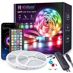 50ft LED Strip Lights, Fussion LED Lights for Bedroom with Remote and App Control Music Sync LED Light Strip(New APP+ 4-Button Switch+ Remote+ Mic)