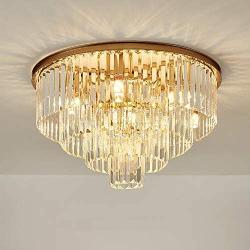 Modern K9 Crystal Chandelier Lighting, Luxury Gold Crystal Ceiling Chandelier with Remote, Crystal Flush Mount Ceiling Light Fixture for Island Dining Room Bedroom Living Room (Dia 23 Inch)