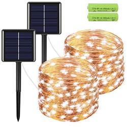 IDEAALS Outdoor Solar String Lights (2 Pack, 66ft 200LED Each), Upgraded Solar Fairy Lights 8 Modes Waterproof Copper Wire Solar Lights Outdoor for Garden Patio Yard Tree (Cool White)