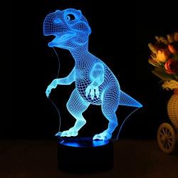 3D Children Kids Night Lamp, Dinosaur Toys for Boys, 7 LED Colors Changing Lighting, Touch USB Charge Table Desk Bedroom Decoration, Cool Gifts Ideas Birthday Xmas for Baby Friends