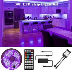 EVISWIY Christmas LED Strip Lights 50 ft for Bedroom with Remote 44 Key IR SMD Color Changing 5050 RGB Flexible LED Tape Lights Lighting for Ceiling Room Under Cabinet Bar Christmas