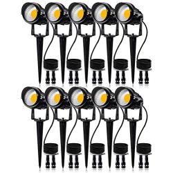 SUNVIE 12W Low Voltage LED Landscape Lights with Connectors, Outdoor 12V Super Warm White (900LM) Waterproof Garden Pathway Lights Wall Tree Flag Spotlights with Spike Stand (10 Pack with Connector)