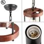 Giluta Round Wood Pendant Light Kitchen Island Hanging Light Fixture with Seeded Glass Shade, Rustic Dining Room Ceiling Light Fixture Height Adjustable , UL Listed