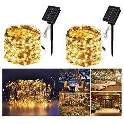 Norubvs Outdoor Solar String Lights, 2 Pack 72FT 200 LED Copper Wire Lights, 8 Modes Waterproof Solar Fairy Lights for Garden Homes Party Christmas Decoration (Warm White)