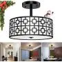 Modern Semi Flush Light Fixture Ceiling, DLLT Bedroom Ceiling Drum Light, Entry Light Fixtures Ceiling Hanging for Dining Room, Kitchen, Hallway, Entry, Foyer, Living Room, 3-Lights-Black Finish
