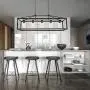 BONLICHT Industrial Rustic Farmhouse Chandelier 5 Light Modern Rectangle Dining Room Light Fixture Hanging Oil Rubbed Bronze Kitchen Island Cage Pendant Lighting with Clear Glass Shade for Hallway Bar