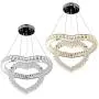 Modern Crystal Chandeliers, Heart Shape 2 Rings 50W 110V LED Crystal Chandelier Fixtures Stainless Steel Round Pendant Ceiling Lights Fixtures for Dining Room Living Room Bedroom (Warm White)