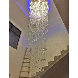 Contemporary Spiral Staircase Light 12-Lights Raindrop Crystal Chandeliers Modern Living Room Lighting Large High Ceiling Light Fixture for Hallway Foyer Hall