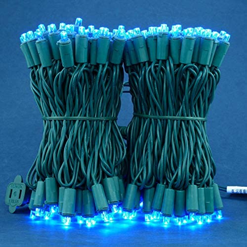 Blue Wide Angle LED Christmas Lights, 66 Ft 200 LED UL Certified Commercial Grade 5mm Holiday String Light, End to End Connectable Indoor & Outdoor Green Wire Lights Set (Blue)