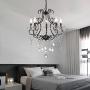 Modern Crystal Chandeliers with 5 Lights Pendant Light with Crystal Drops,Ceiling Light Fixture for Dining Room, Bedroom, Living Room (Black)