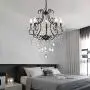 Modern Crystal Chandeliers with 5 Lights Pendant Light with Crystal Drops,Ceiling Light Fixture for Dining Room, Bedroom, Living Room (Black)