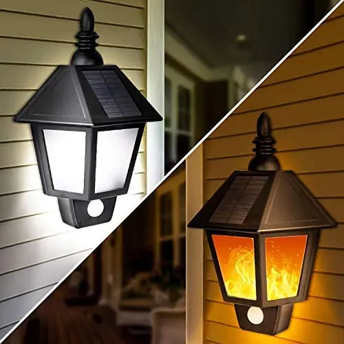 Solar Lights Outdoor, 2 in 1 Sconce Decorative Flickering Flame Wall Lights Dusk to Dawn, Wireless Waterproof Solar Lights Motion Sensor for Outdoor Party, Garden, Patio, Garage, Back/Front Door