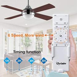 Ovlaim 48 Inch Ceiling Fan with Remote Control, DC Motor LED Light Ceiling Fan Modern 4 Wood Fan Blade Noiseless Reversible Motor, Indoor Ceiling Fan with 6 Speed ,Brown