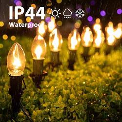 C9 Christmas Pathway String Lights, 25.7 Feet. 20 Clear Lights and 20 Stakes Extendable Waterproof for Outdoor Walkway Lights Driveway Christmas Lights Use, UL Listed, Warm White