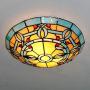 LITFAD Tiffany Traditional Ceiling Mount Light Bowl Shade Stained Glass Mission Inverted Ceiling Lamp Flush Ceiling Light Pendant Lighting for Living Room Bedroom Hotel Cafe - Yellow & Blue, 16''(40cm)