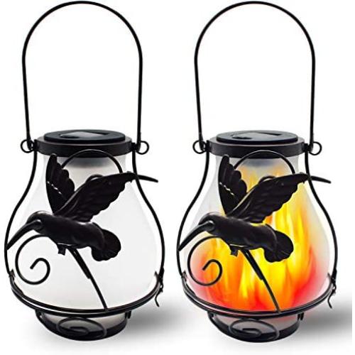 X-PREK 2 Pack Solar Lanterns Light for Outdoor Hanging,Solar Flickering Flame Lights Waterproof Led Landscape Decoration Lighting for Garden Table Patio Decor(Hummingbird)