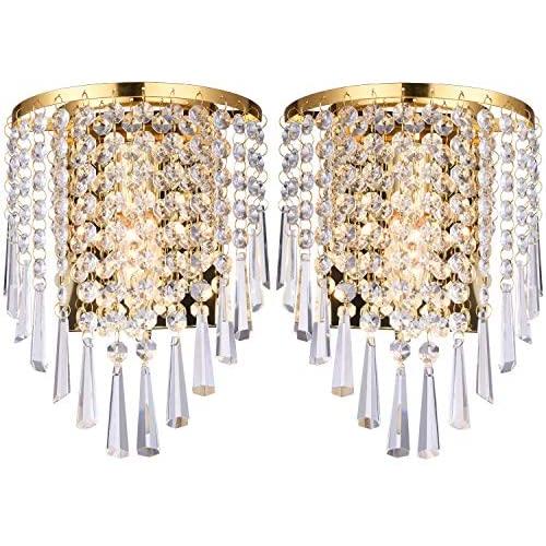 HOMWEERUN A Pair Left Right 2Pcs E12 Modern K9 Crystal Mirror Stainless Steel Wall Lights Wall Lamps Sconce Night Light Lamps Fixtures Lights with Switch for Hallway Bedside Living Room (Gold)