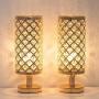 HAITRAL Crystal Table Lamp Set of 2 - Elegant Decorative Bedside Lamp Set with Clear Crystal Beads Lampshade, Gold Nightstand Lamps for Bedroom, Living Room, Girls Room, Guest Room (HT-TH132-16X2)