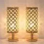 HAITRAL Crystal Table Lamp Set of 2 - Elegant Decorative Bedside Lamp Set with Clear Crystal Beads Lampshade, Gold Nightstand Lamps for Bedroom, Living Room, Girls Room, Guest Room (HT-TH132-16X2)