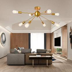 PUMING Sputnik Chandeliers 8 Lights Modern Pendant Lighting for Living Room Bedroom Kitchen Bathroom Foyer Entryway, Gold