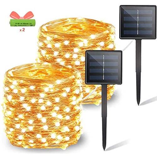 OZS 2-Pack Each 72ft 200LED Solar String Lights Outdoor, Updated More Durable Solar Christmas Lights, Waterproof Copper Wire 8 Modes Fairy Lights for Christmas Wedding Yard Party (Warm White)