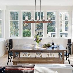 Farmhouse Wood Chandelier, 5-Light Linear Chandeliers for Dining Rooms, L42.9 x W3.9''x H9.4''