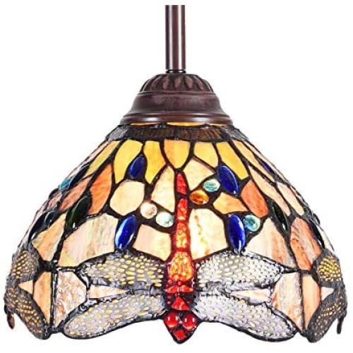 Capulina Tiffany Pendant Light W8''xH65'', Tiffany Kitchen Counter Lighting,Hanging Tiffany Style Lamp, Tiffany Dragonfly Hanging Lights for Kitchen, Pendant Light for Kitchen, Tiffany Mini Pendant Lamp