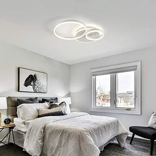 IKK Modern Ceiling Light, Flush Mount LED Lighting Fixture 4000K Natural Light, 3 White Rings Acrylic Shade, Modern Ceiling Lamp 60 Watts for Kids Rooms, Hotel Rooms, Dining Rooms, Living Room, Foyer IKK Modern Ceiling Light, Flush Mount LED Lighting Fixture 4000K Natural Light, 3 White Rings Acrylic Shade, Modern Ceiling Lamp 60 Watts for Kids Rooms, Hotel Rooms, Dining Rooms, Living Room, Foyer
