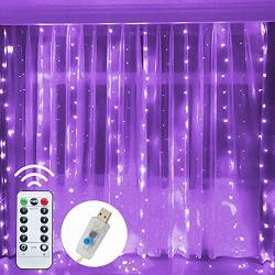 Funpeny Window Curtain String Light, 300 LED 8 Lighting Modes Fairy Lights Remote Control USB Powered, Waterproof Lights for Christmas Bedroom Party Wedding Home Garden Wall Decorations, Purple