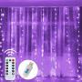 Funpeny Window Curtain String Light, 300 LED 8 Lighting Modes Fairy Lights Remote Control USB Powered, Waterproof Lights for Christmas Bedroom Party Wedding Home Garden Wall Decorations, Purple