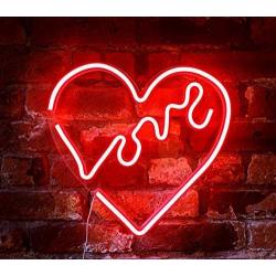 Isaac Jacobs 14'' x 14'' inch LED Neon Red “Love” Heart Wall Sign for Cool Light, Wall Art, Bedroom Decorations, Home Accessories, Party, and Holiday Decor: Powered by USB Wire (Heart)